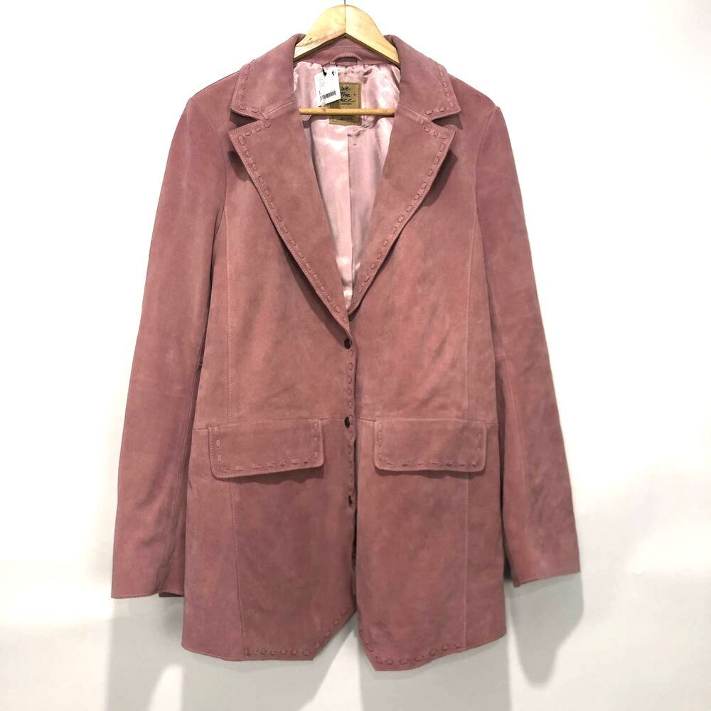 Free People Women's Suede Leather Moto Jacket Dusty Pink Size L $398